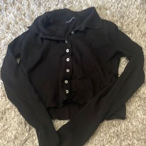 Brandy Melville black cropped collared button up